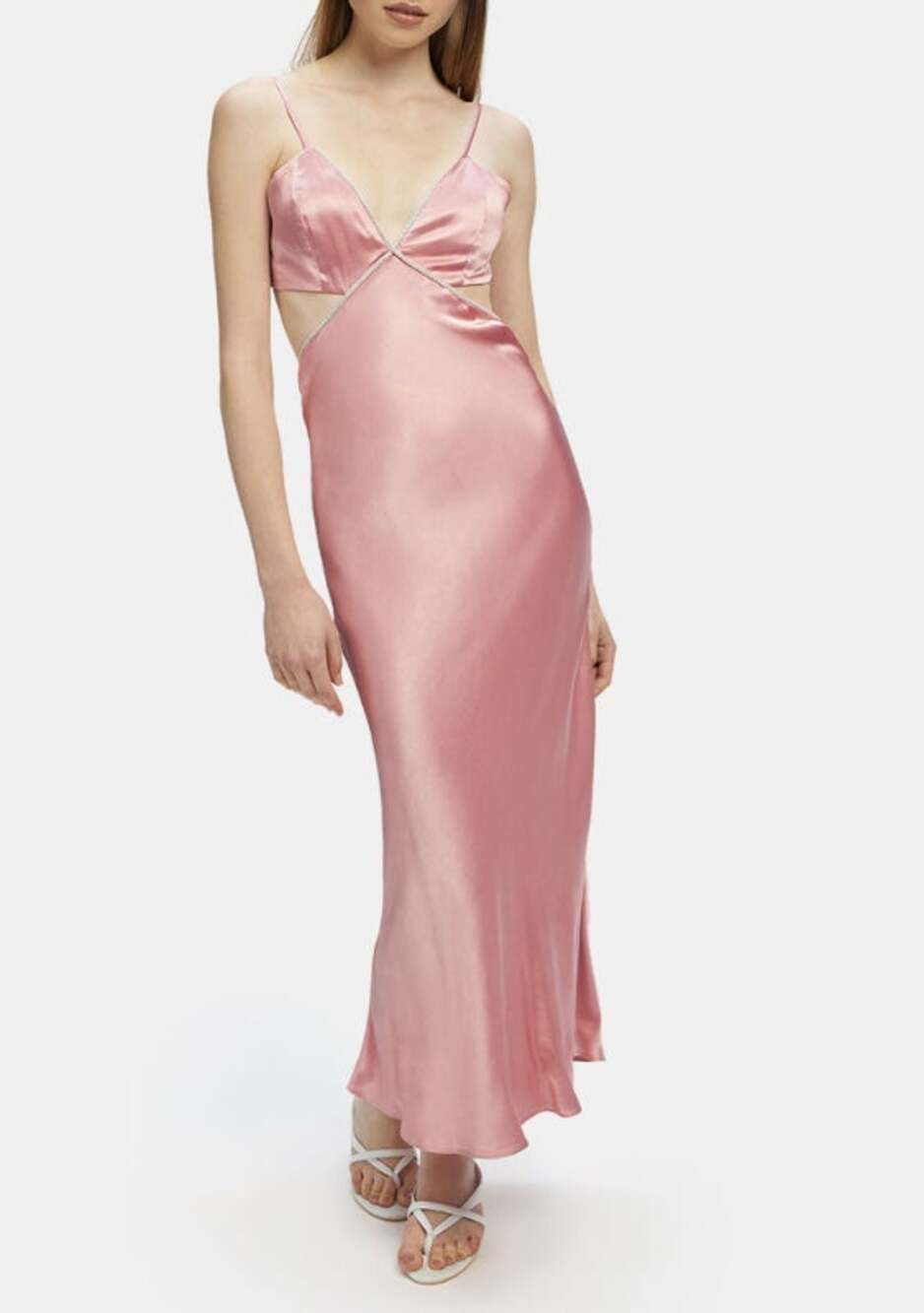 BARDOT Womens Rome Diamonte Slip Dress US Size 8 Blush Pink Open Back V NWT